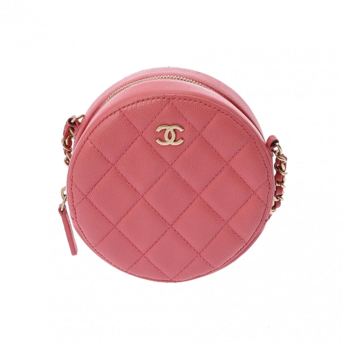 CHANEL ROUND CHAIN CLUTCH CAVIARSKIN PINK SHOULDER BAG: CHANEL Round Chain Clutch Caviarskin pink Shoulder Bag Brand: CHANEL Type/Style: Shoulder Bag Material: Caviarskin Color: pink ? Gold Metal Size: H:about 4.7inch W:about 4.7inch D:about 2.2inch