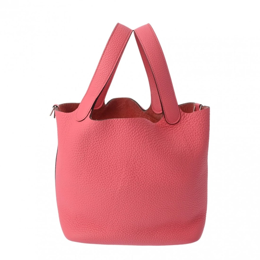 HERMES PICOTIN LOCK MM TAURILLON CLEMENCE ROSEAZALEE HANDBAG: HERMES Picotin Lock MM Taurillon Clemence RoseAzalee Handbag Brand: HERMES Type/Style: Handbag Material: Taurillon Clemence Color: RoseAzalee ? SilverMetal Size: H:about 8.7inch W:about 8.7inch D:abou