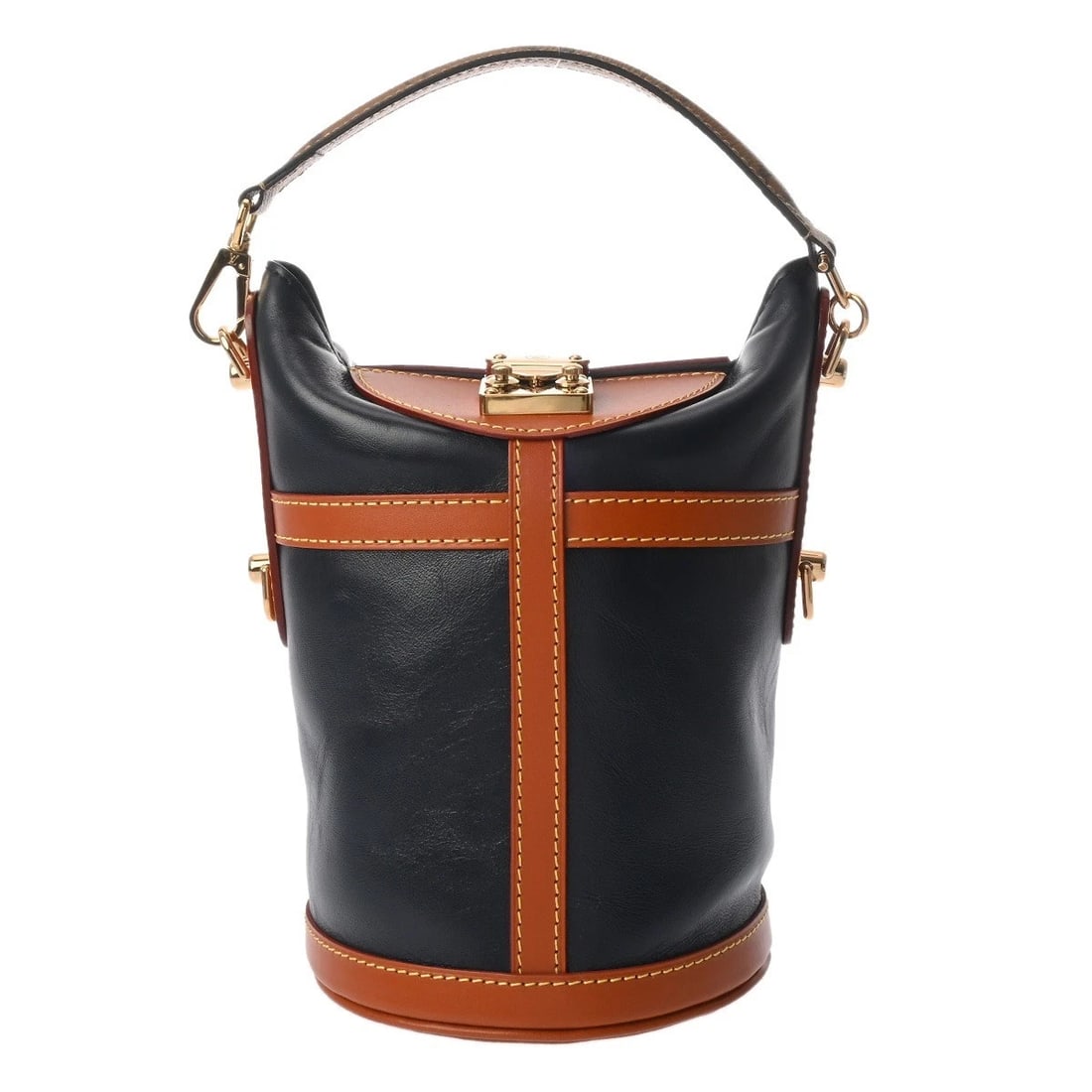 LOUIS VUITTON DUFFEL BAG MONOGRAM REVERSE NAVY / BROWN: LOUIS VUITTON Duffel bag Monogram reverse Navy / Brown Brand: LOUIS VUITTON Type/Style: Shoulder Bag Material: Monogram Reverse/Leather Color: Navy / Brown Size: H:about 8.7inch (maximum) W:about 5.5i