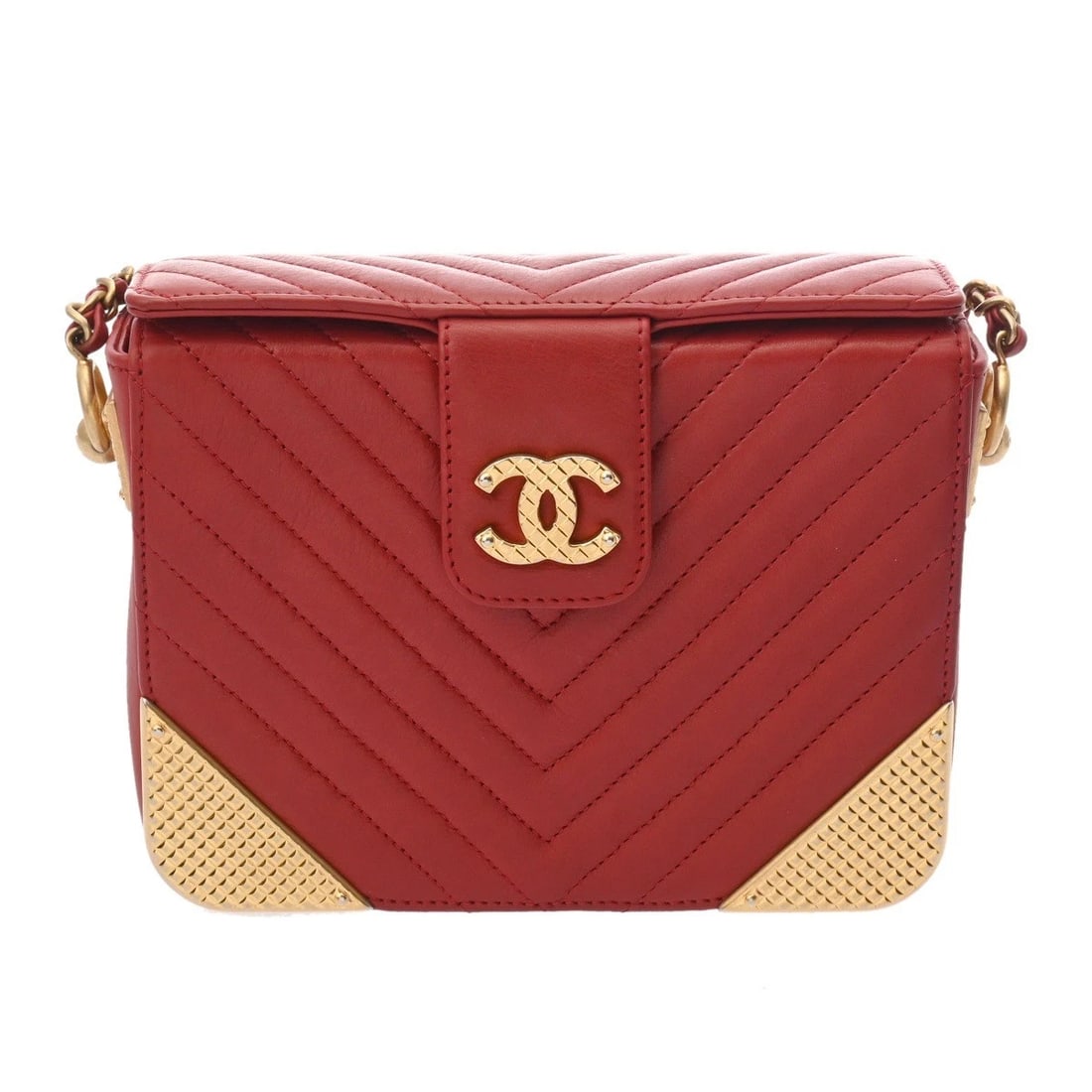 CHANEL CHAINSHOULDER V STITCH RED SHOULDER BAG: CHANEL ChainShoulder V stitch Red Shoulder Bag Brand: CHANEL Type/Style: Shoulder Bag Material: Calfskin Color: Red ? Gold Metal Size: H:about 5.1inch W:about 6.7inch D:about 2.2inch Accessories: