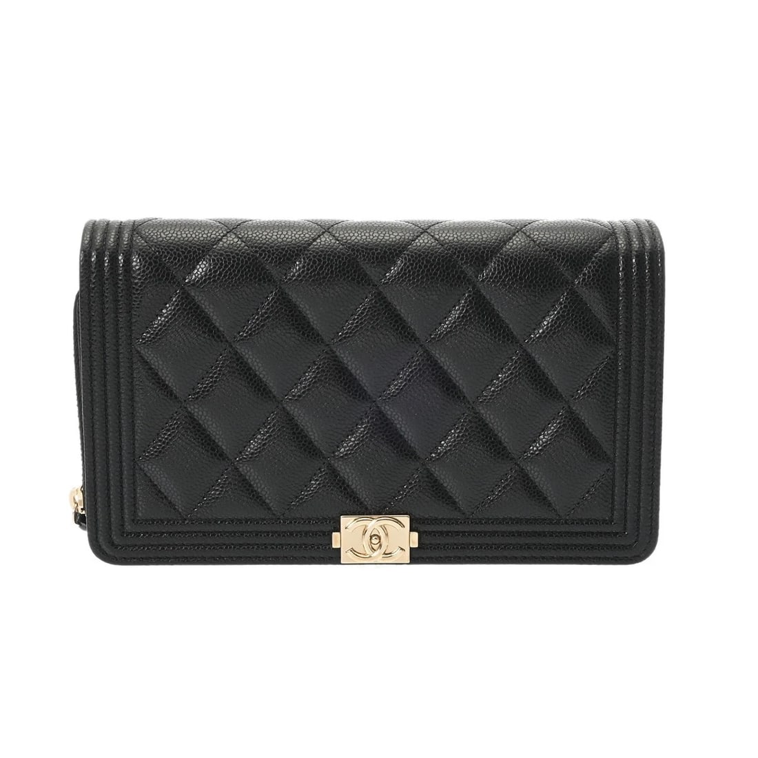 CHANEL CHAIN WALLET CAVIARSKIN BLACK SHOULDER BAG: CHANEL Chain wallet Caviarskin black Shoulder Bag Brand: CHANEL Type/Style: Shoulder Bag Material: Caviarskin Color: black ? Champagne Gold Metal Size: H:about 4.7inch W:about 7.5inch D:about 1.6inch