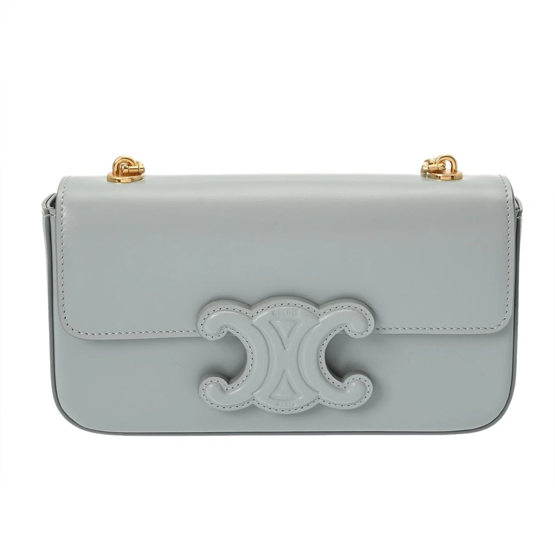 CELINE CHAINSHOULDER CUIR TRIOMPHE BLUE SHOULDER BAG: CELINE ChainShoulder Cuir Triomphe blue Shoulder Bag Brand: CELINE Type/Style: Shoulder Bag Material: shiny calf Color: Ice blue Size: H:about 4.7inch W:about 8.3inch D:about 1.6inch Accessories: