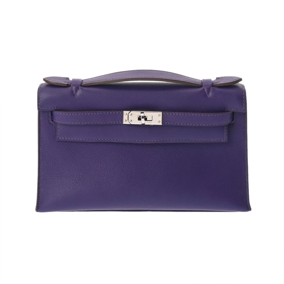 HERMES POCHETTE KELLY VAUX SWIFT ULTRA VIOLET HANDBAG: HERMES Pochette Kelly Vaux Swift Ultra violet Handbag Brand: HERMES Type/Style: Handbag Material: Vaux Swift Color: Ultra violet ? SilverMetal Size: H:about 4.9inch W:about 8.5inch (Bottom) D:about 2.