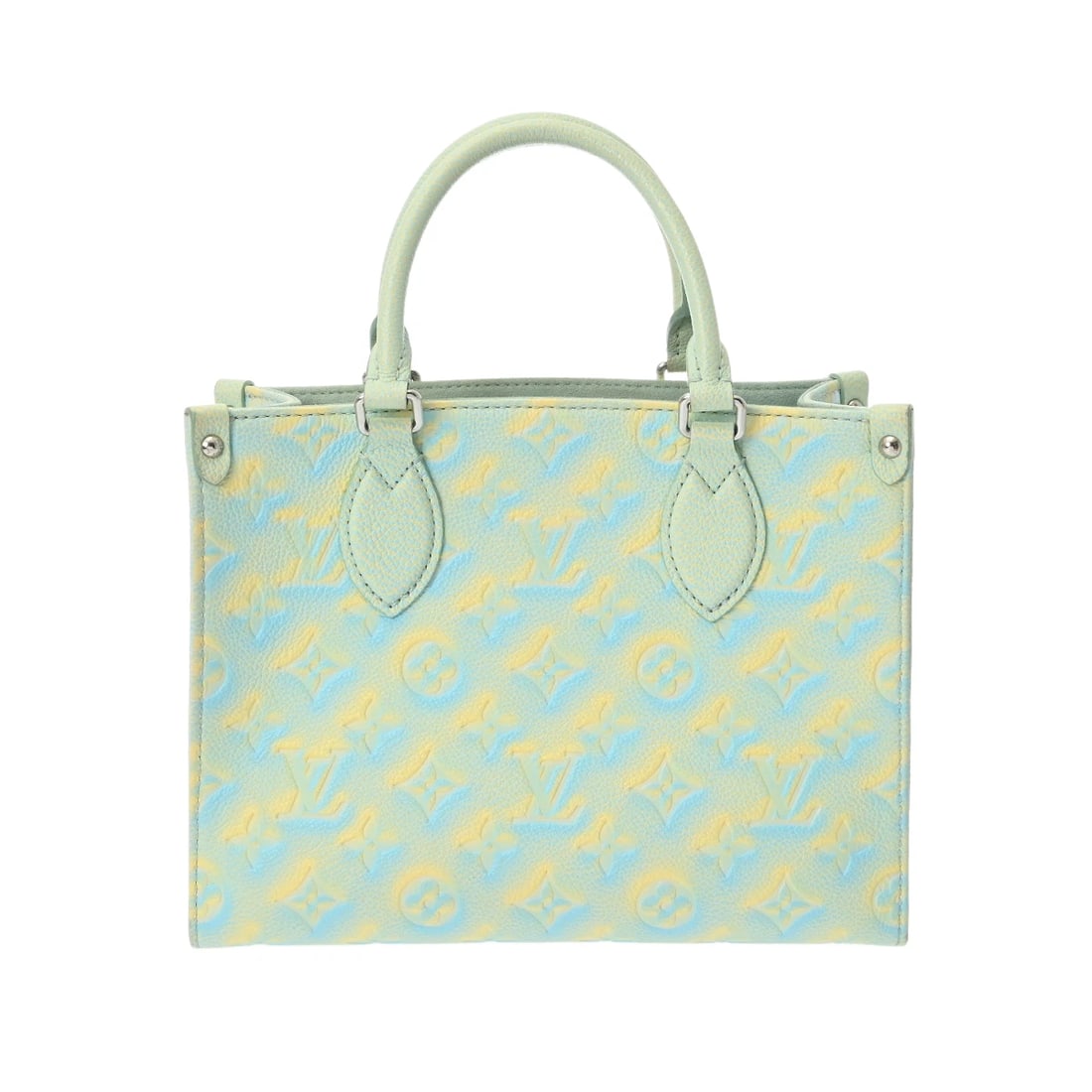 LOUIS VUITTON ON THE GO PM 2WAY SUMMER STARDUST: LOUIS VUITTON On the Go PM 2WAY Summer Stardust Brand: LOUIS VUITTON Type/Style: Handbag Material: leather Color: Verdeau ? SilverMetal Size: H:about 7.5inch W:about 9.8inch D:about 4.1inch