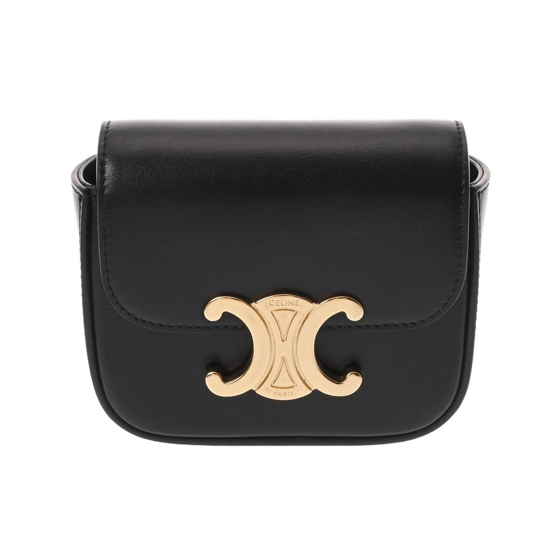 CELINE MINI CLAUDE BLACK SHOULDER BAG: CELINE mini claude black Shoulder Bag Brand: CELINE Type/Style: Shoulder Bag Material: Shiny calfskin Color: black ? Gold Metal Size: H:about 3.9inch W:about 4.7inch D:about 1.6inch Accessories: None