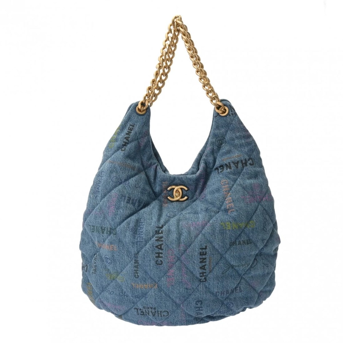 CHANEL HOBO BAG MATRASSE BLUE TOTE BAG: CHANEL Hobo bag Matrasse blue Tote Bag Brand: CHANEL Type/Style: Tote Bag Material: Printed denim Color: blue ? Antique Gold Metal Size: H:about 13.8inch (Center) W:about 16.5inch (maximum) D:about