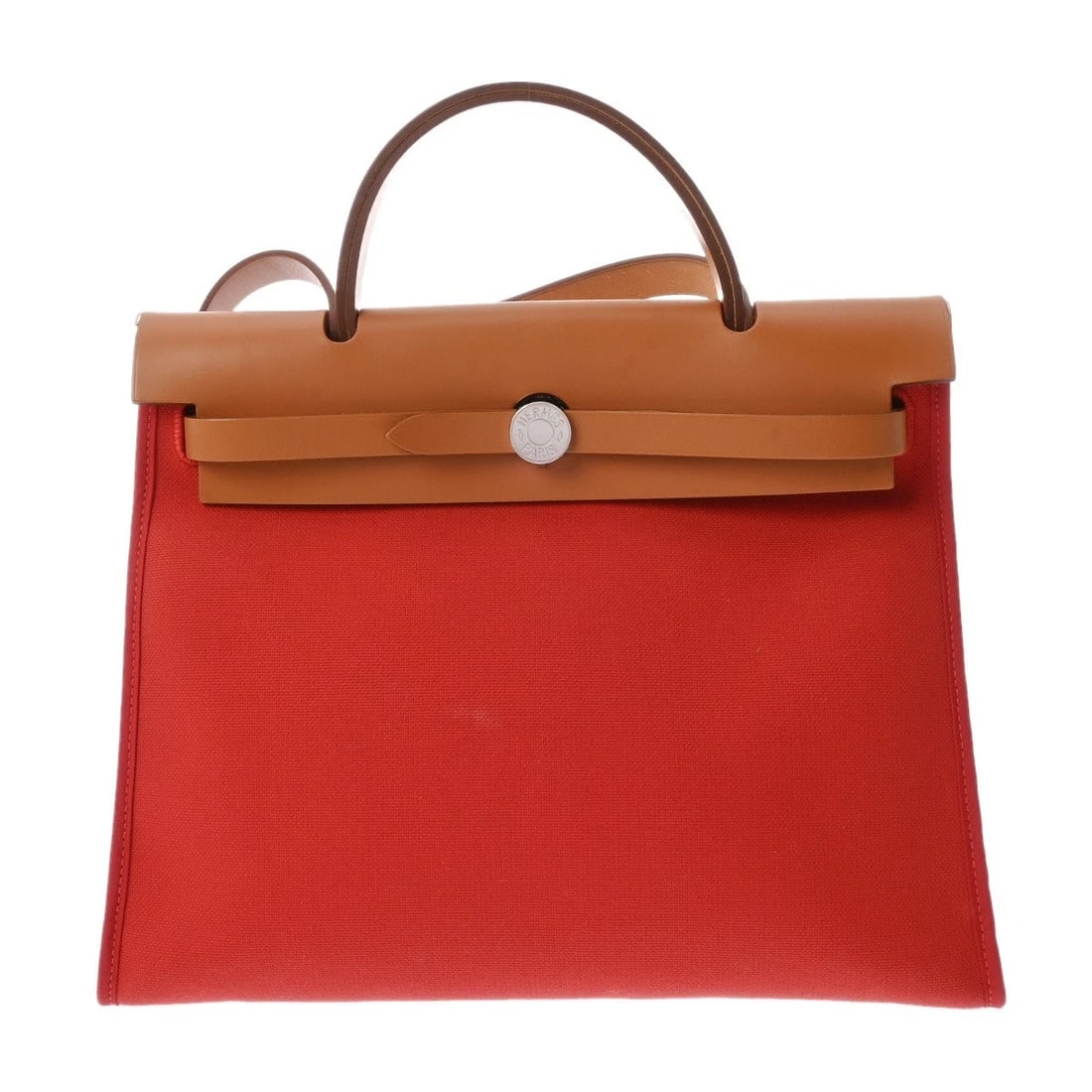 HERMES HERBAG ZIP PM ROUGE TOMATO 2WAY BAG: HERMES Herbag Zip PM Rouge tomato 2WAY bag Brand: HERMES Type/Style: 2WAY bag Material: Toile Berlin / Vash Hunter Color: Rouge tomato ? SilverMetal Size: H:about 10.0inch W:about 11.8inch (Bottom)