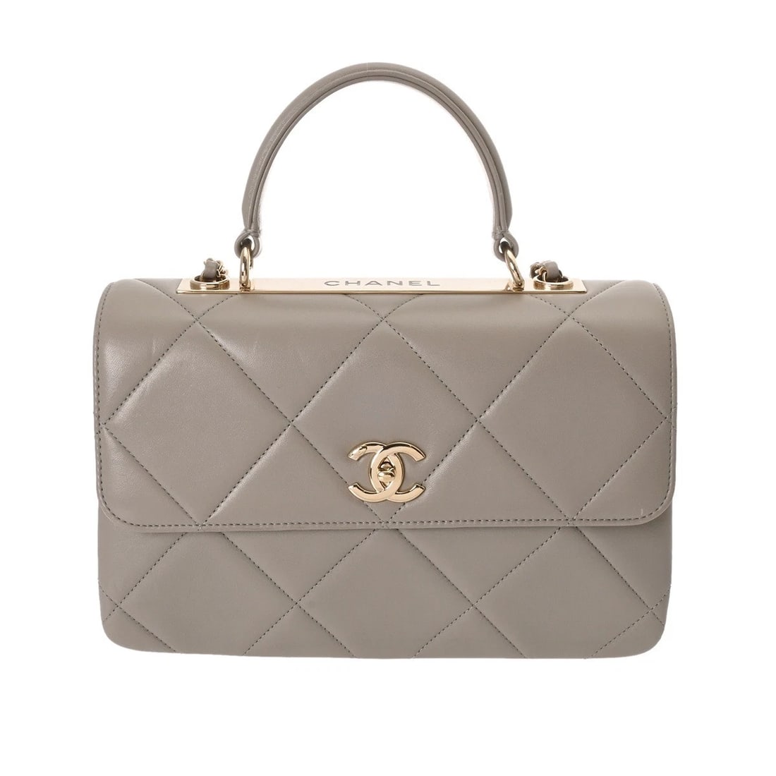 CHANEL LARGE TOP HANDLE FLAP BAG TRENDY CC LAMBSKIN GRAY: CHANEL Large Top Handle Flap Bag Trendy CC lambskin gray Brand: CHANEL Type/Style: Shoulder Bag Material: lambskin Color: gray ? Gold Metal Size: H:about 7.5inch W:about 11.8inch D:about 3.5inch