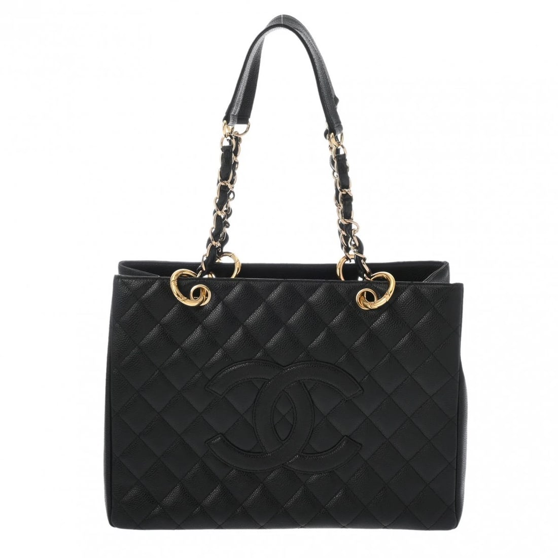 CHANEL GST MATRASSE CAVIARSKIN BLACK TOTE BAG: CHANEL GST Matrasse Caviarskin black Tote Bag Brand: CHANEL Type/Style: Tote Bag Material: Caviarskin Color: black ? SilverMetal Size: H:about 9.8inch W:about 13.2inch D:about 5.3inch Accessories: