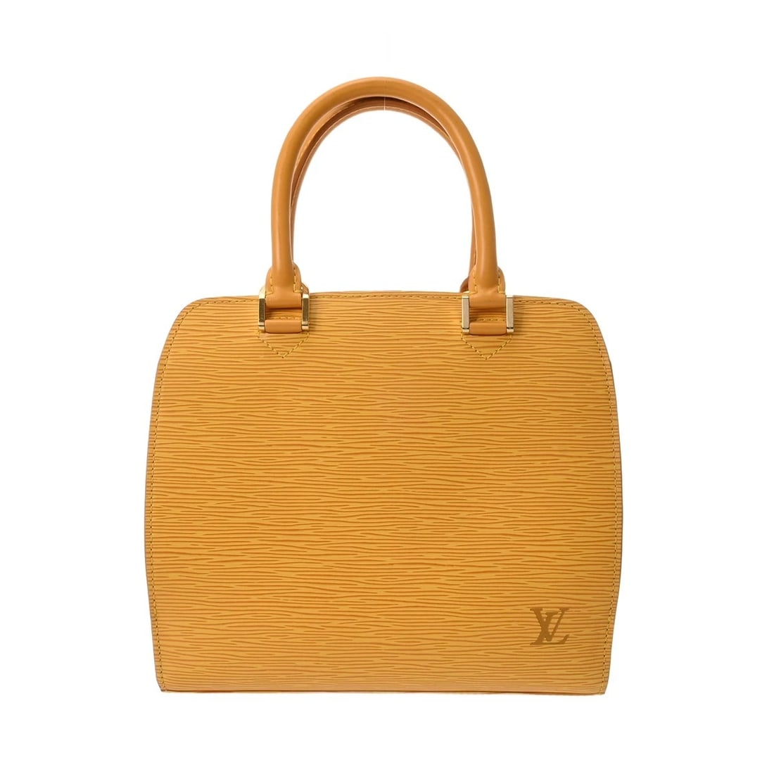 LOUIS VUITTON PONNEUF EPI LEATHER JONNE HANDBAG: LOUIS VUITTON Ponneuf Epi Leather Jonne Handbag Brand: LOUIS VUITTON Type/Style: Handbag Material: Epi Leather Color: Jonne ? Gold Metal Size: H:about 8.7inch (Center) W:about 10.0inch (Bottom) D:abou