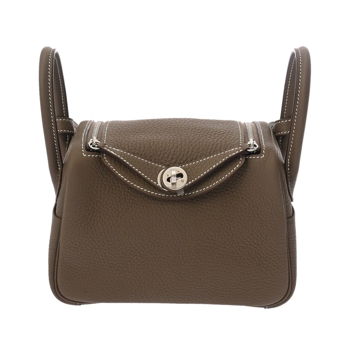 HERMES LINDY MINI 2 TAURILLON CLEMENCE ETOPE SHOULDER BAG: HERMES Lindy Mini 2 Taurillon Clemence Etope Shoulder Bag Brand: HERMES Type/Style: Shoulder Bag Material: Taurillon Clemence Color: Etope ? SilverMetal Size: H:about 5.1inch W:about 7.3inch D:about 3