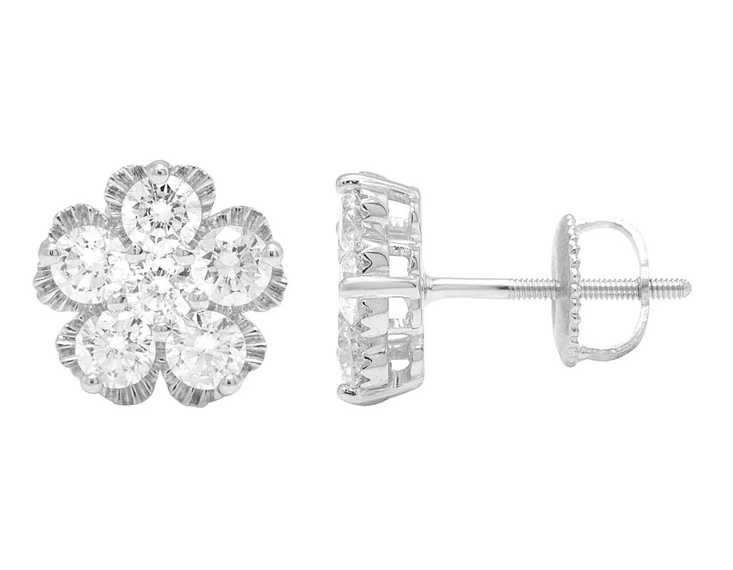 10K WHITE GOLD FLOWER CLUSTER DIAMOND STUD EARRINGS: 10K White Gold Flower Cluster Diamond stud Earrings Brand: none Type/Style: Earrings Material: 10K , White Gold, Main Stone/Creation White Color: Natural Size: Dimension 9.5MM Accessories: None