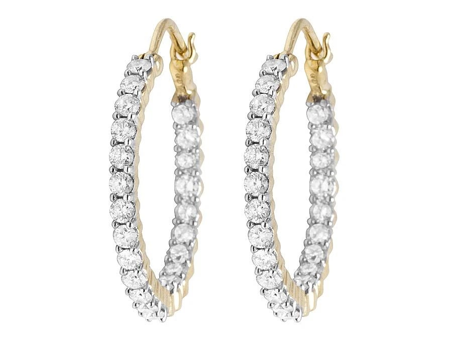 10K YELLOW GOLD GENUINE DIAMOND HOOP EARRINGS (1 of 4)