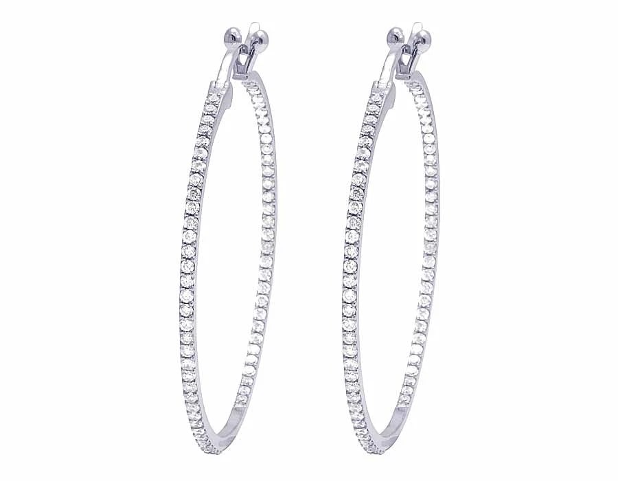 10K WHITE GOLD GENUINE DIAMOND HOOP EARRINGS: 10K White Gold Genuine Diamond Hoop Earrings Brand: none Type/Style: Earrings Material: 10K , White Gold, Main Stone/Creation White Color: Natural Size: Dimension 2mm, 2.2" Accessories: None