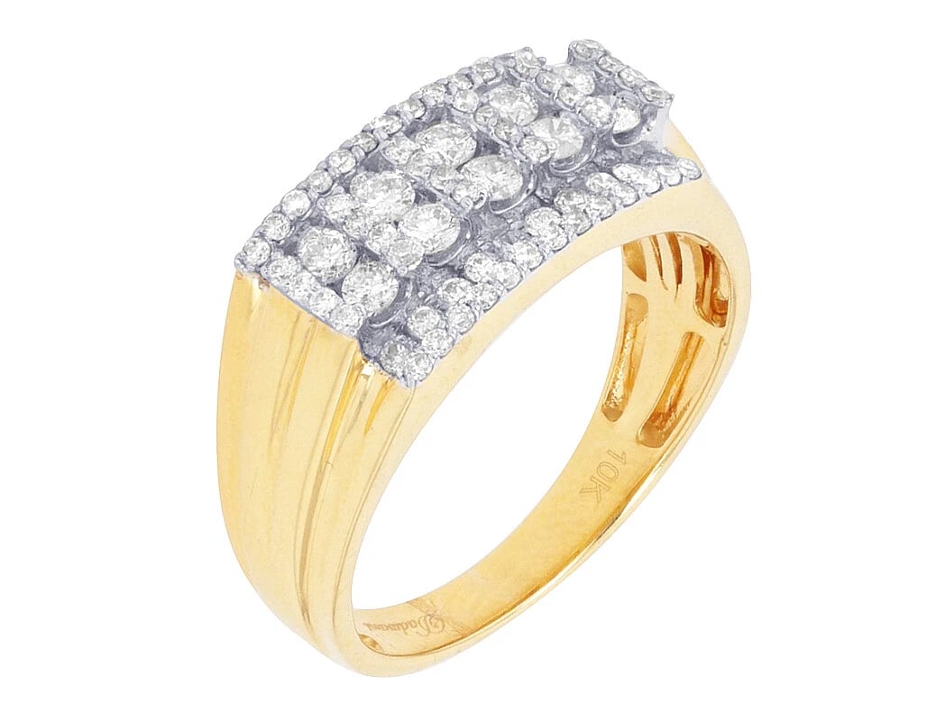MULTI ROW DIAMOND PINKY RING 10K YELLOW GOLD: Multi Row Diamond Pinky Ring 10K Yellow Gold Brand: none Type/Style: Ring Material: 10k, Yellow-White Gold, Main Stone/Creation Main Stone Color White Color: Natural Size: 10 US Accessories: None