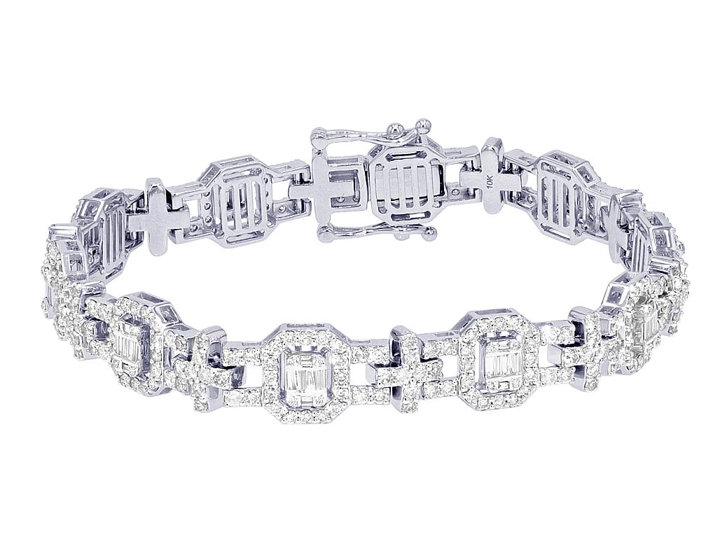 MOSAIC DIAMOND TENNIS BRACELET 10K WHITE GOLD: Mosaic Diamond Tennis Bracelet 10k White Gold Brand: none Type/Style: Bracelet Material: 10K, White Gold, Main Stone/Creation White Color: Natural Size: Length 8 in Width 10mm Accessories: None