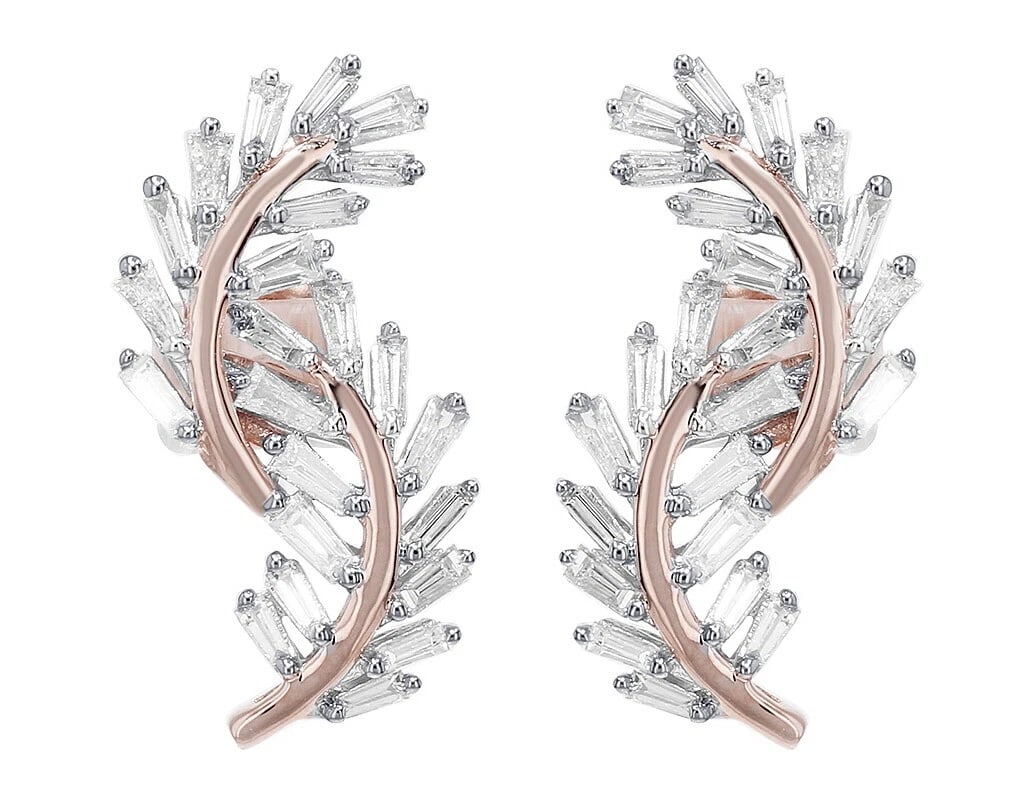 LEAF CLIMBER DIAMOND STUD EARRINGS 10K ROSE GOLD: Leaf Climber Diamond Stud Earrings 10K Rose Gold Brand: none Type/Style: Earring Material: 10K , Rose Gold, Main Stone/Creation Rose Gold Color: Size: Dimension 1" 8MM Accessories: None Accessories