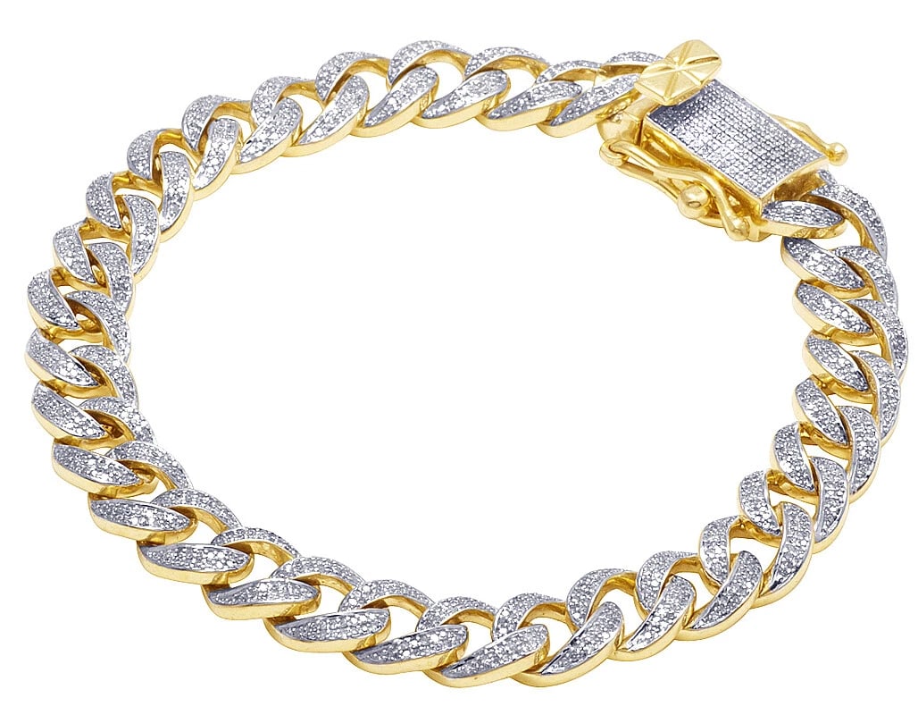 DIAMOND MIAMI CUBAN BRACELET IN 10K YELLOW GOLD: Diamond Miami Cuban Bracelet in 10K Yellow Gold Brand: none Type/Style: Bracelet Material: 10k , Yellow Gold, Main Stone/Creation Yellow Color: Natural Size: L8.25" W 9mm Accessories: None