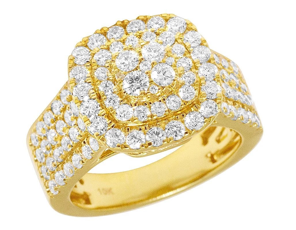 10K YELLOW GOLD HALO DIAMOND SQUARE HALO RING: 10K Yellow Gold Halo Diamond Square Halo Ring Brand: none Type/Style: Ring Material: 10K , Yellow Gold, Main Stone/Creation Yellow Color: Natural Size: 7 US Accessories: None Accessories Notice: When