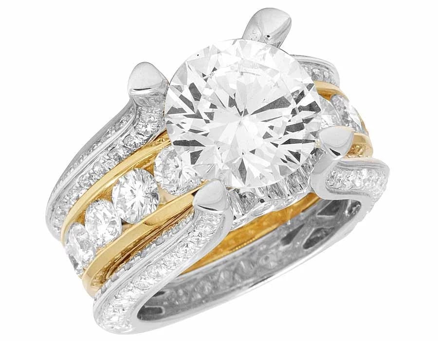 14K TWO TONE GOLD GENUINE DIAMOND RING: 14K Two Tone Gold Genuine Diamond Ring Brand: none Type/Style: Ring Material: 14K , Yellow Gold, Main Stone/Creation Multi Color: Natural Size: 7 US Accessories: None Accessories Notice: W