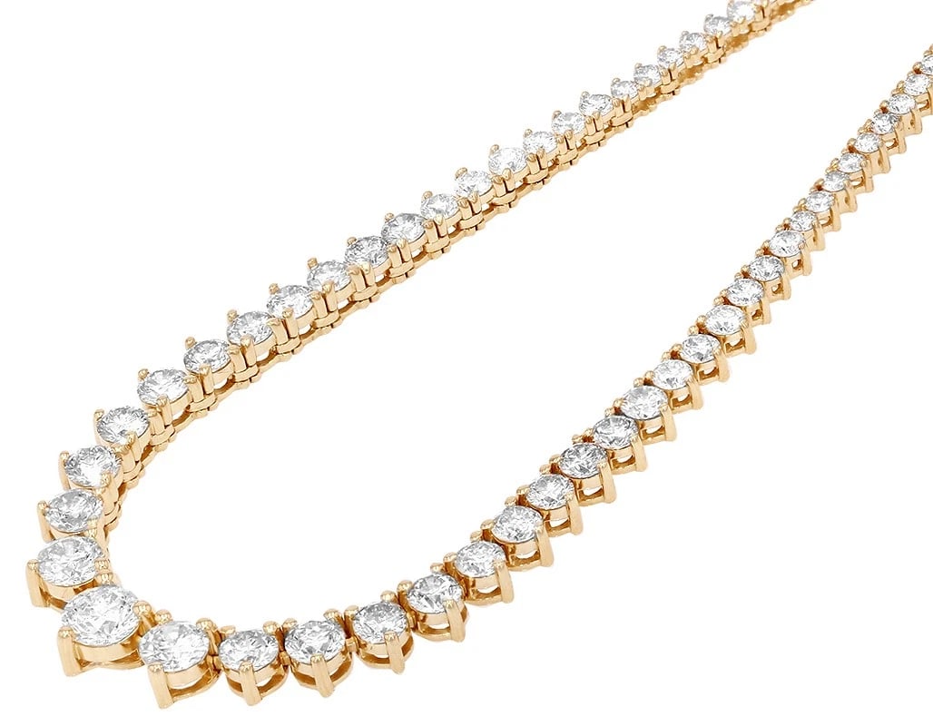 GRADUATED TENNIS DIAMOND NECKLACE 14K YELLOW GOLD: Graduated Tennis Diamond Necklace 14K Yellow Gold Brand: none Type/Style: Necklace Material: 14K , Yellow Gold, Main Stone/Creation Yellow Color: Natural Size: Length 17 in Width 6MM Accessories: