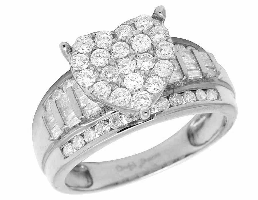 10K WHITE GOLD HEART BAGUETTE GENUINE DIAMOND RING: 10K White Gold Heart Baguette Genuine Diamond Ring Brand: none Type/Style: Ring Material: 10K , White Gold, Main Stone/Creation White Color: Natural Size: 7 US Accessories: None Accessories Notice: