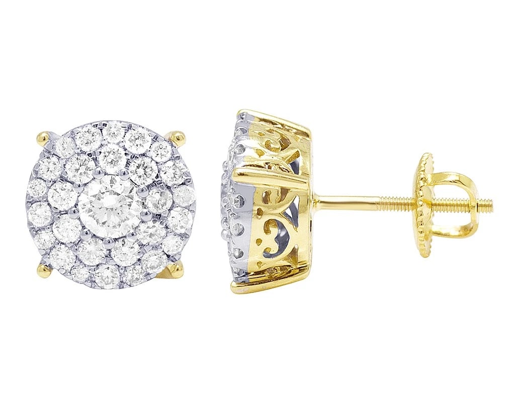 10K YELLOW GOLD4 PRONG DOUBLE HALO FLOWER DIAMOND STUD EARRINGS: 10k Yellow Gold4 Prong Double Halo Flower Diamond stud Earrings Brand: none Type/Style: Earrings Material: 10k, Yellow Gold, Main Stone/Creation Yellow Color: Natural Size: Dimension 10MM