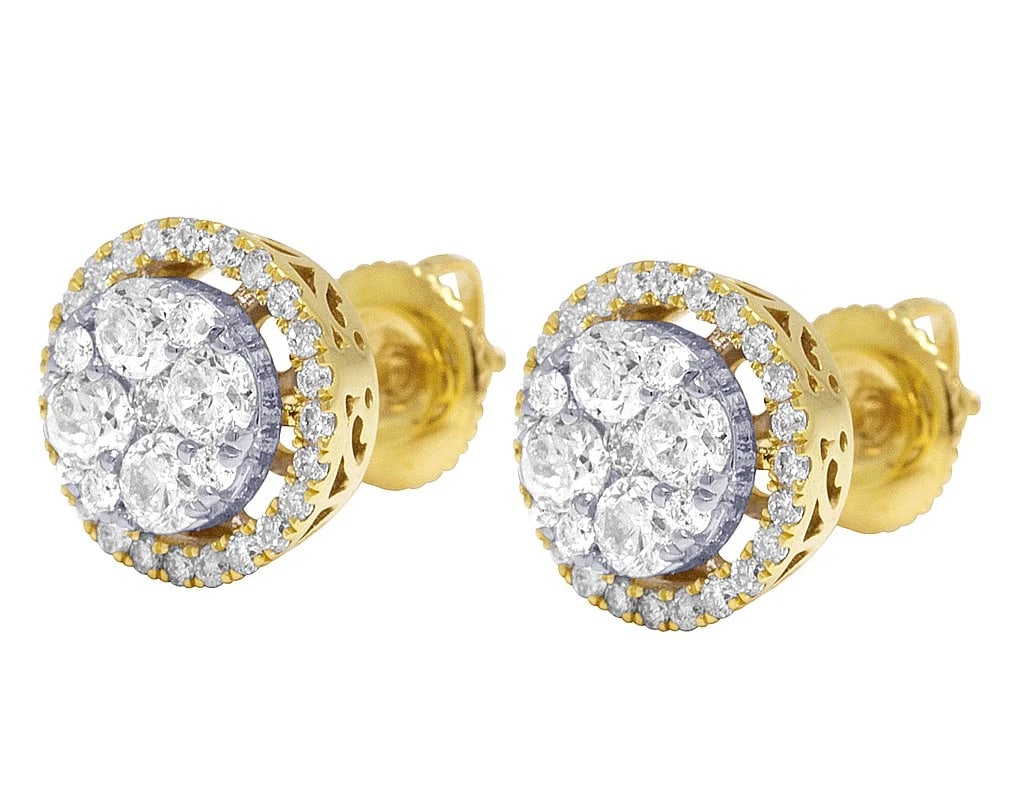 10K ROUND CLUSTER DIAMOND STUDS EARRING - 2