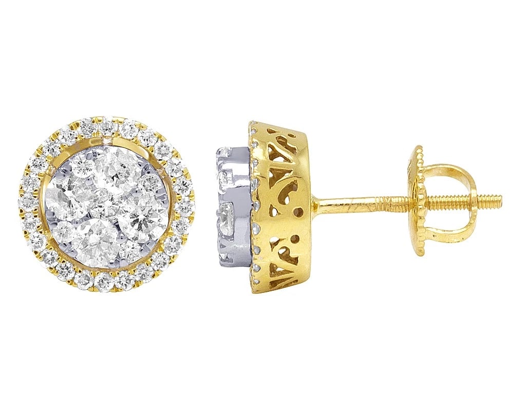 10K ROUND CLUSTER DIAMOND STUDS EARRING - 3