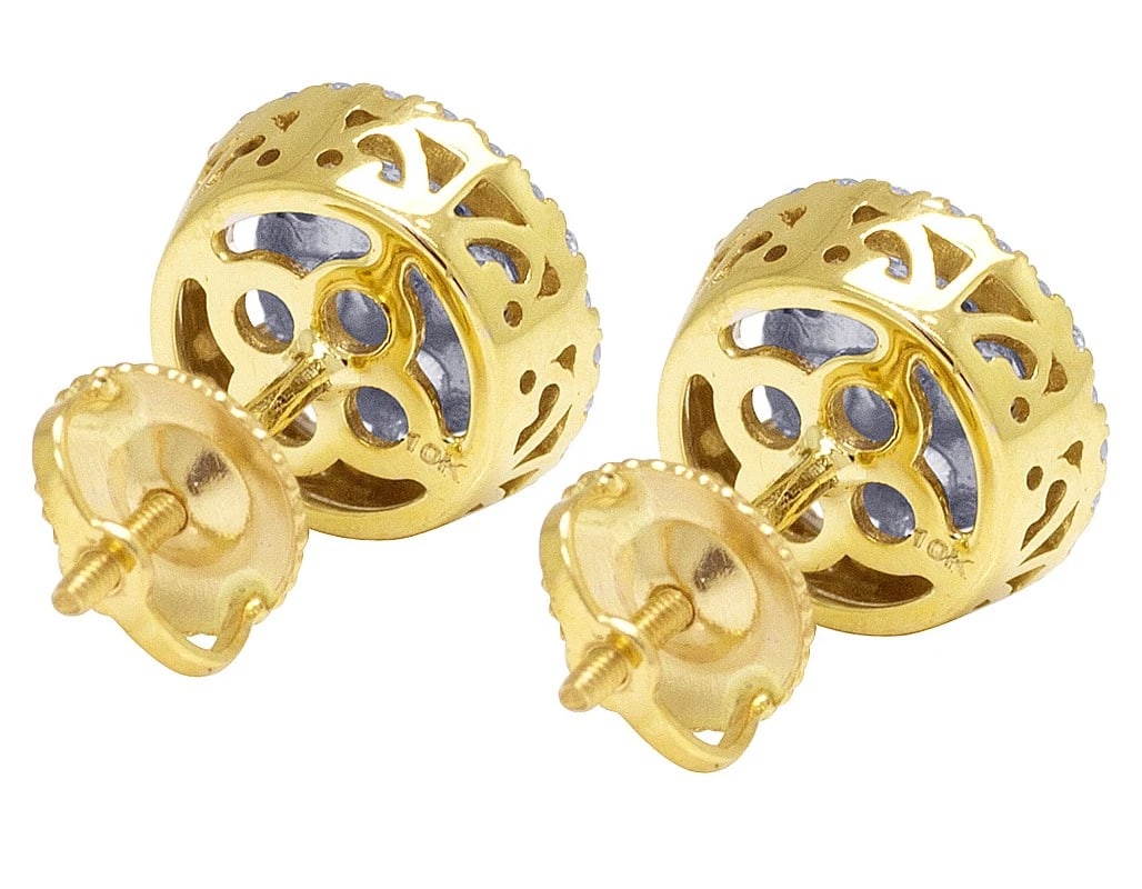 10K ROUND CLUSTER DIAMOND STUDS EARRING - 4