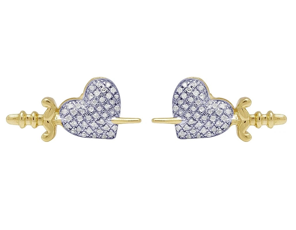 14K YELLOW GOLD DIAMOND HEART SWORD STUD EARRINGS: 14K Yellow Gold Diamond Heart Sword Stud Earrings Brand: none Type/Style: Earrings Material: 14K , Yellow Gold, Main Stone/Creation Yellow Color: Natural Size: Dimension 9MM Accessories: None