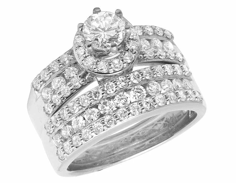 14K WHITE GOLD GENUINE DIAMOND HALO 2 PIECE RING (1 of 7)