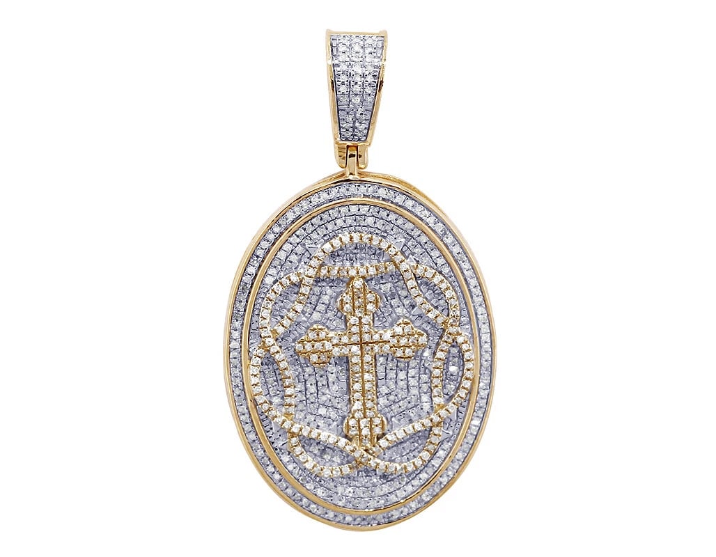 DIAMOND CROSS MEDALLION PENDANT 10K YELLOW GOLD: Diamond Cross Medallion Pendant 10K Yellow Gold Brand: none Type/Style: Pendant Material: 10K , Yellow Gold, Main Stone/Creation Yellow Color: Natural Size: Dimension L 1.7" x W 23mm Accessories: