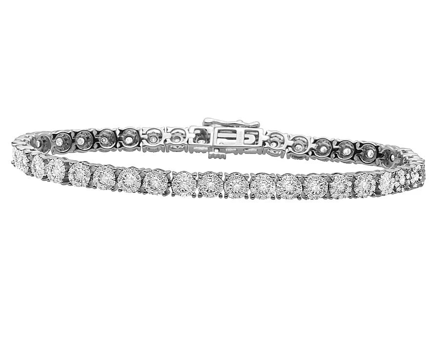 10K WHITE GOLD DIAMONDS CLUSTER FLOWER TENNIS BRACELET: 10K White Gold Diamonds Cluster Flower Tennis Bracelet Brand: none Type/Style: Bracelet Material: 10K, White Gold, Main Stone/Creation White Color: Natural Size: Length 7 in Width 5mm Accessories: