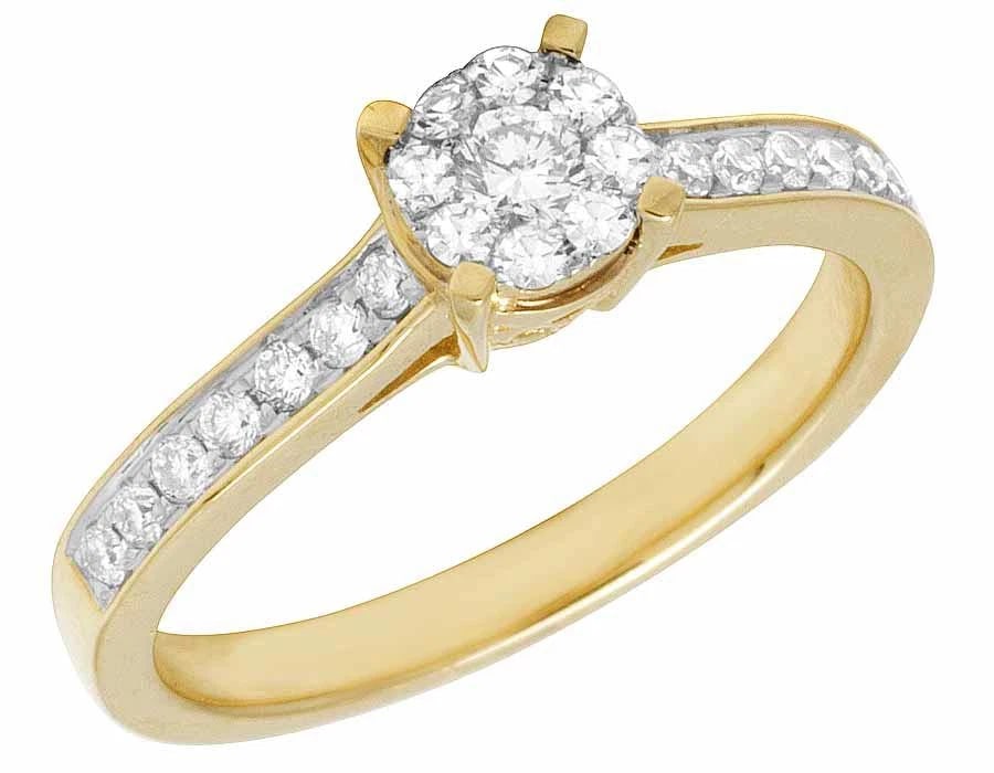 14K YELLOW GOLD GENUINE DIAMOND CLUSTER RING: 14K Yellow Gold Genuine Diamond Cluster Ring Brand: none Type/Style: Ring Material: 14K , Yellow Gold, Main Stone/Creation Yellow Color: Natural Size: 7 US Accessories: None Accessories Notice: When