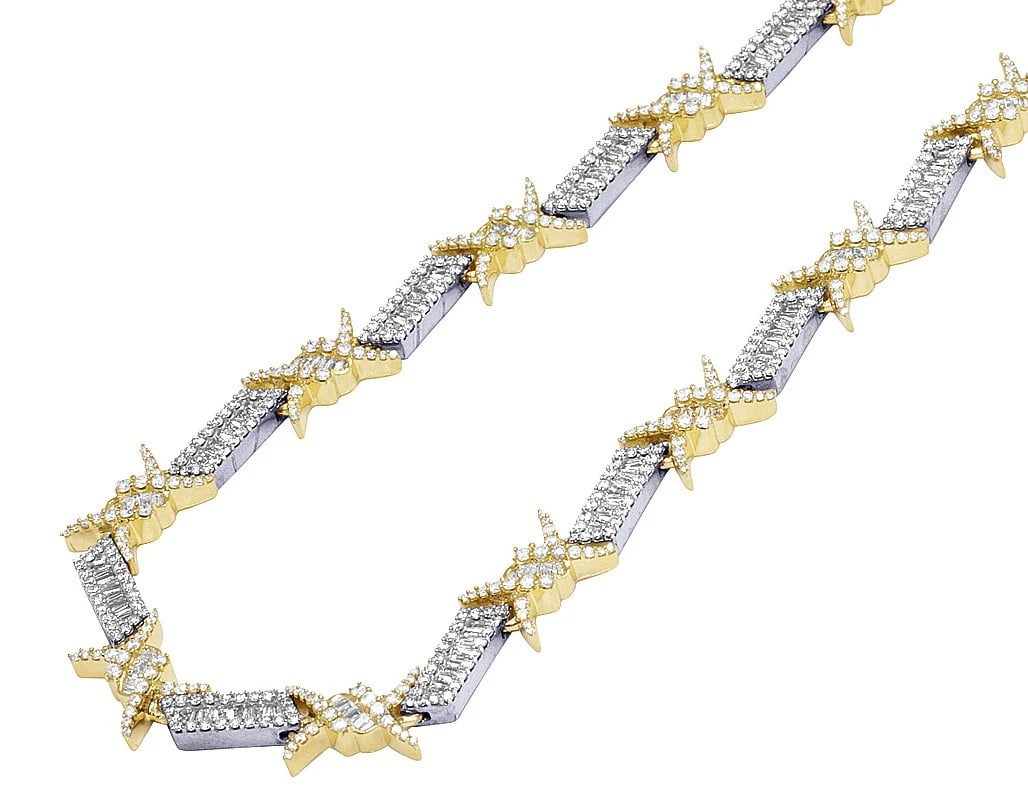 TWO-TONE GOLD BARBED WIRE THORN BAGUETTE DIAMOND CHAIN (1 of 5)