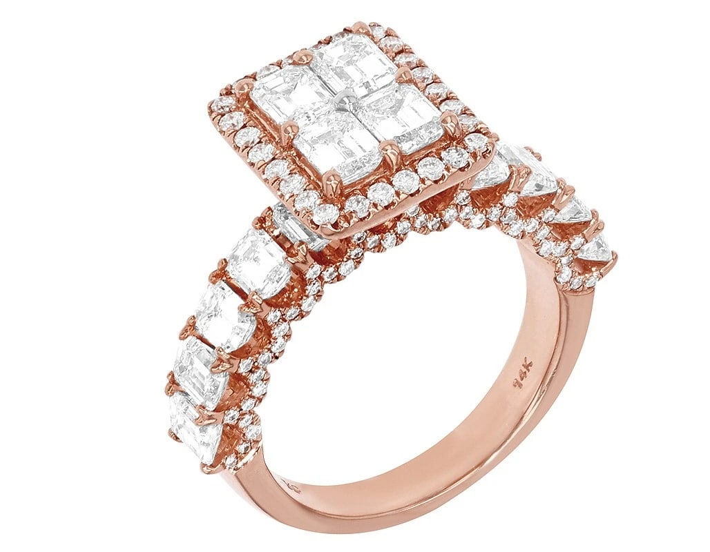PIE CUT EMERALD DIAMOND RING 14K ROSE GOLD (1 of 5)