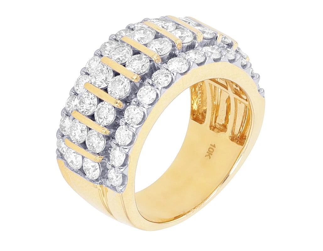FOUR-ROW CHANNEL SET DIAMOND PINKY RING: Four-Row Channel Set Diamond Pinky Ring Brand: none Type/Style: Ring Material: 10K , Yellow Gold, Main Stone/Creation Yellow Color: Natural Size: 10 US Accessories: None Accessories Notice