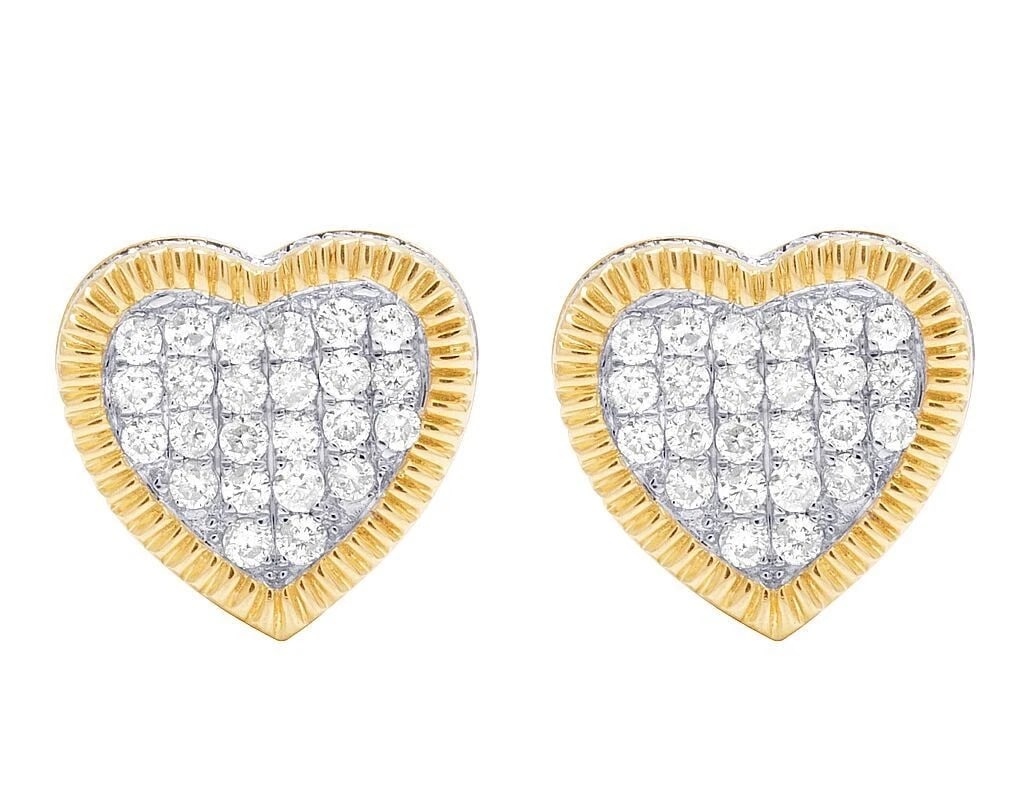10K YELLOW GOLD GENUINE DIAMOND 3D HEART CLUSTER STUD EARRING: 10K Yellow Gold Genuine Diamond 3D Heart Cluster Stud Earring Brand: none Type/Style: Earrings Material: 10K , Yellow Gold, Main Stone/Creation Yellow Color: Natural Size: Dimension 10MM, 4MM High