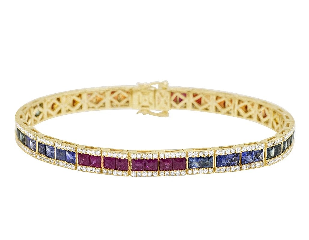 RAINBOW SAPPHIRES DIAMOND TENNIS BRACELET (1 of 3)