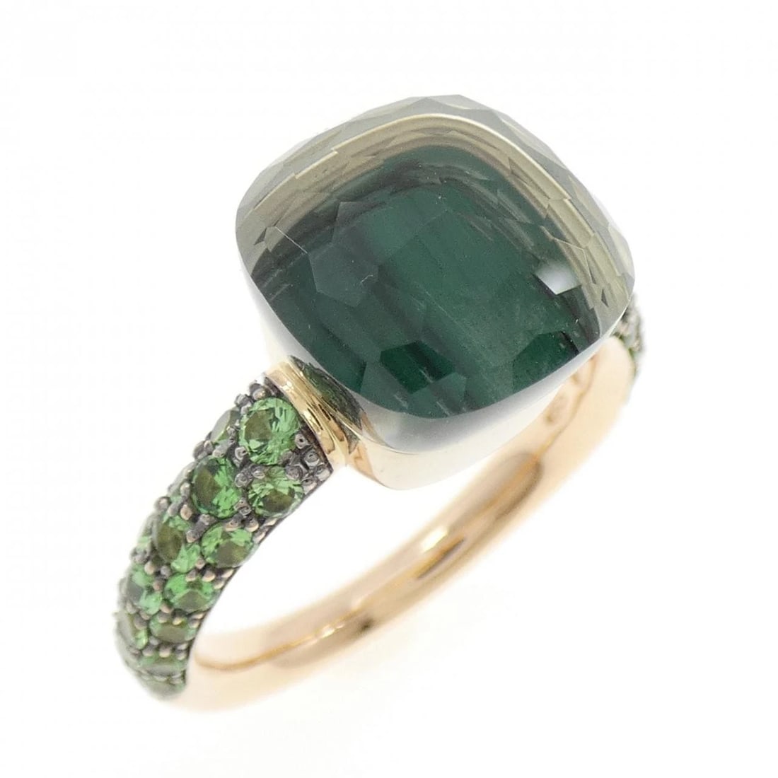 POMELLATO NUDE RING: Pomellato Nude Ring Brand: Pomellato Type/Style: Pomellato Ring Material: 750 Yellow Gold/750 White Gold/750 Pink Gold, Main Stone/Creation Quartz Secondary Stone Malachite/Garnet Color: Size: US7 1/4