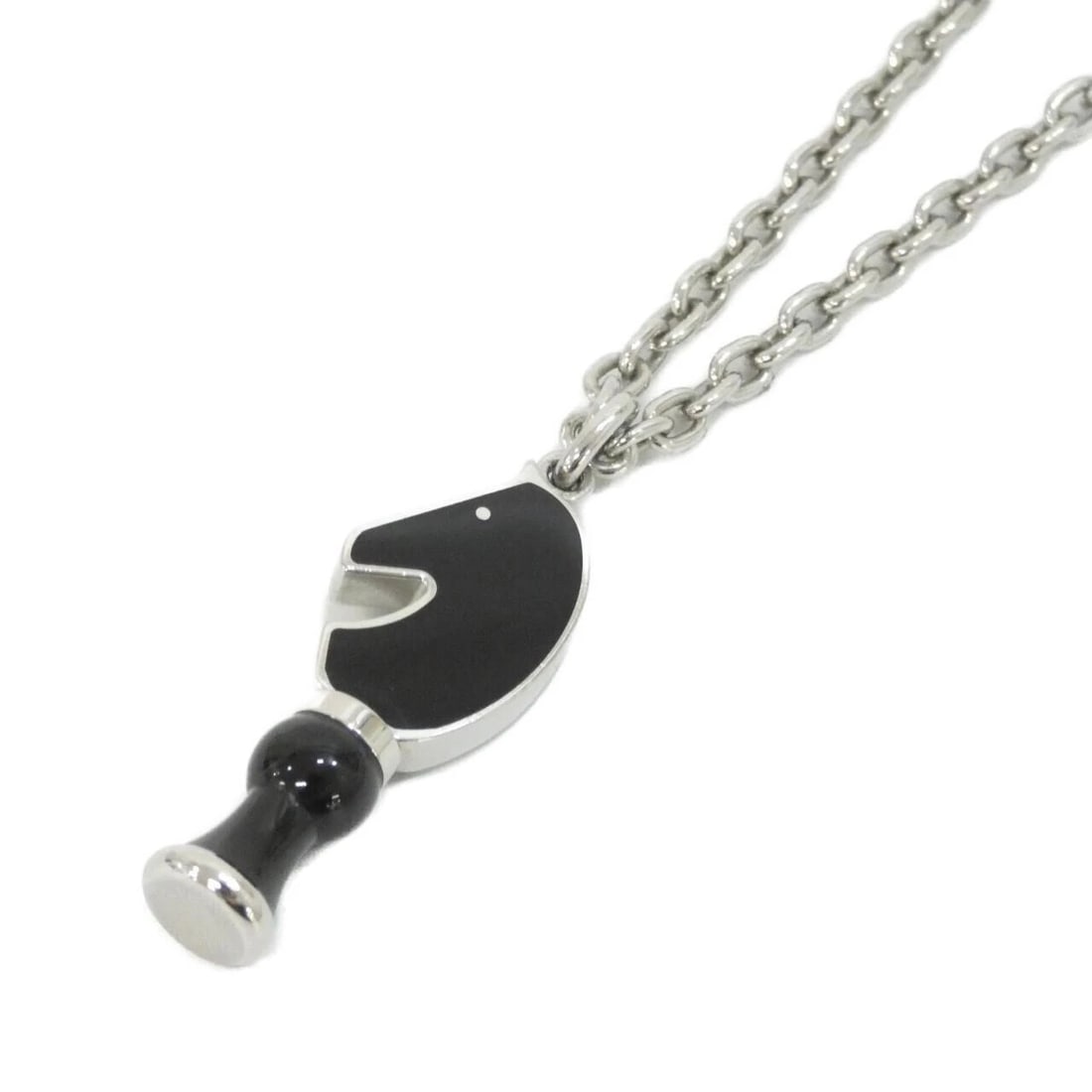 HERMES CAVALIER NECKLACE: Hermes Cavalier Necklace Brand: HERMES Type/Style: Hermes Necklace Material: None, Color: BLACK / PALLADIUM Size: Length: 51/561cm Motif width x height: 1cm x 4cm Accessories: None Accessories