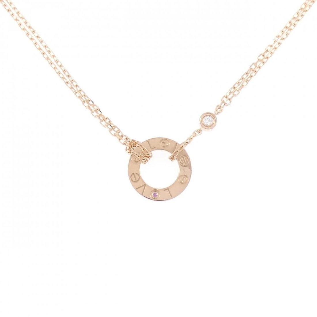CARTIER LOVE NECKLACE: Cartier Love Necklace Brand: CARTIER Type/Style: Cartier Necklace Material: 750 Pink Gold, Main Stone/Creation Sapphire Secondary Stone diamond Color: Pink Gold Size: Actual Size Diameteraround: