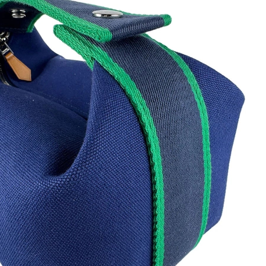 HERMES HANDBAG NAVY CANVAS - 6