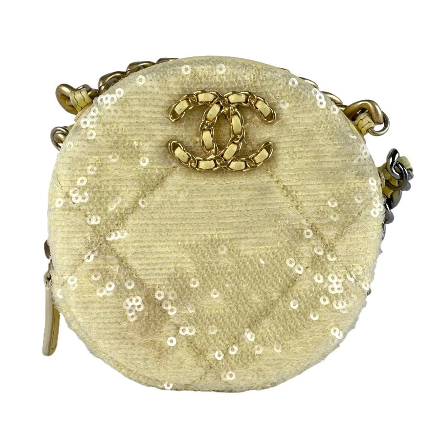 CHANEL SHOULDER BAG YELLOW/GOLD SEQUIN/LEATHER/METAL (1 of 11)