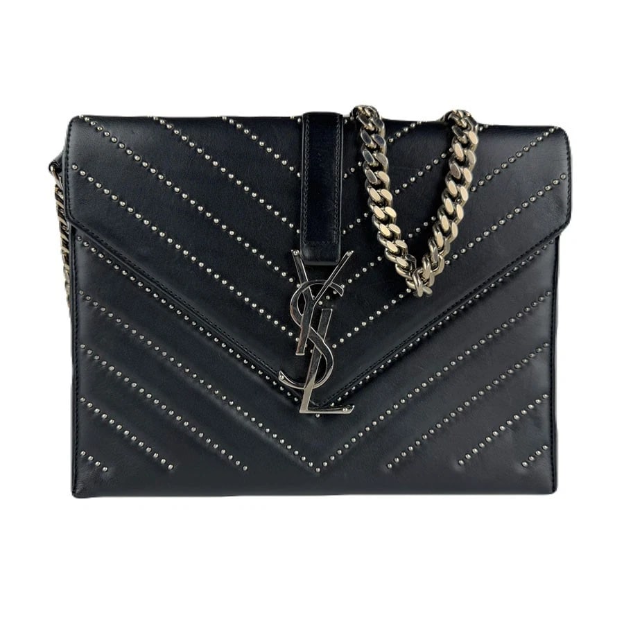 SAINT LAURENT CHIAN SHOULDER BAG BLACK/SILVER: SAINT LAURENT Chian Shoulder Bag Black/Silver Brand: SAINT LAURENT Type/Style: Shoulder Bag Material: Black / Silver Color: Black / Silver Size: Size [inch] W:9.4inx H:7.1inx D:1.6in Size [cm] W:24cmx