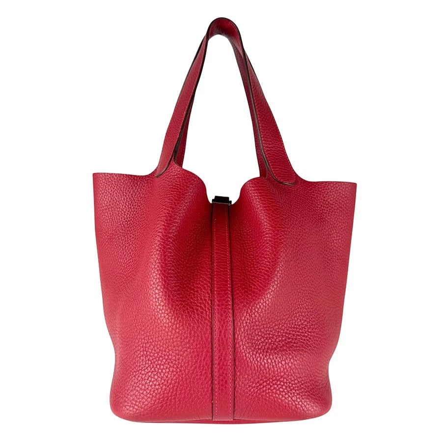 HERMES PICOTIN LOCK 22 HANDBAG ROUGE: HERMES Picotin Lock 22 Handbag Rouge Brand: HERMES Type/Style: Handbag Material: Taurillon Clemence Color: Rouge Kazak Size: Size [inch] W:7.1inx H:8.7inx D:8.7in Handle Length:14.6in Size [cm] W:18cm