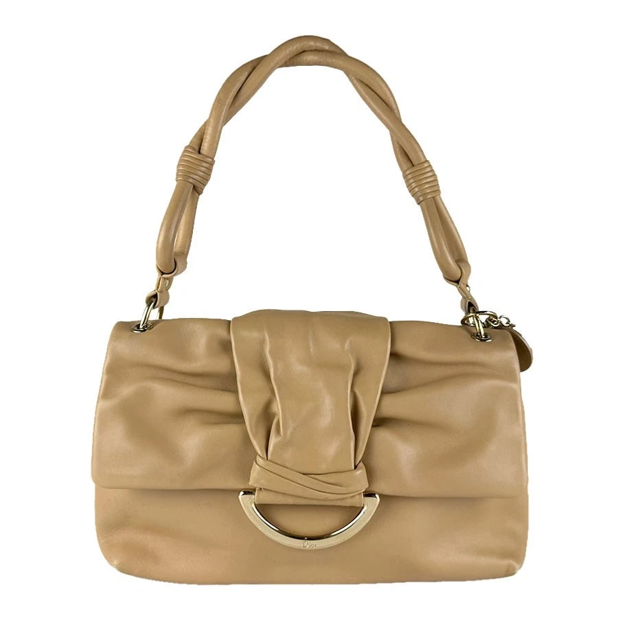 CHRISTIAN DIOR DEMI LUNE SHOULDER BAG: Christian Dior Demi Lune Shoulder Bag Brand: Christian Dior Type/Style: Shoulder Bag Material: Leather Color: Beige Size: Size [inch] W:12.2inx H:8.3inx D:2.8in Size [cm] W:31cmx H:21cmx D:7cm Acc