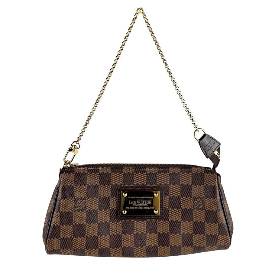 LOUIS VUITTON DAMIER EBENE EVA SHOULDER BAG: LOUIS VUITTON Damier Ebene Eva Shoulder Bag Brand: LOUIS VUITTON Type/Style: Shoulder Bag Material: Damier Canvas Color: Ebene Size: Size [inch] W:9.8inx H:4.7inx D:1.6in Handle Length:15.7in Size