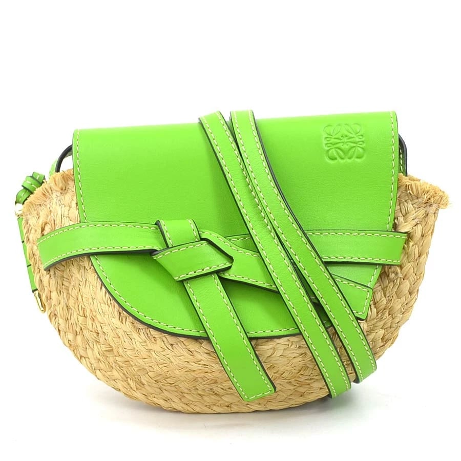 LOEWE GATE MINI CROSSBODY SHOULDER BAG: LOEWE Gate Mini Crossbody Shoulder Bag Brand: LOEWE Type/Style: Crossbody Shoulder Bag Material: Raffia x Leather Color: Natural/Light Green Size: Size [inch] (Top)W:8.3inx H:5.1inx D:3.1in Size [cm] 